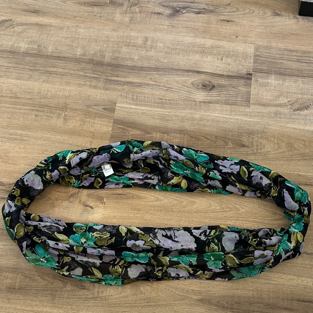 Floral Infinity Scarf - Black and Green
